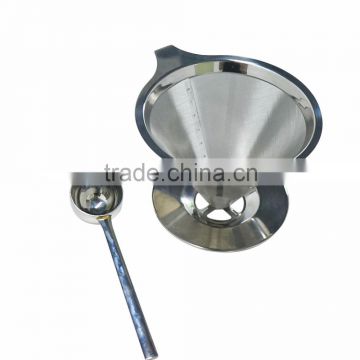 Stainless Steel Reusable Coffee Filter Pour Over Coffee Maker Filter Cone and Holder Micro Filter Coffee