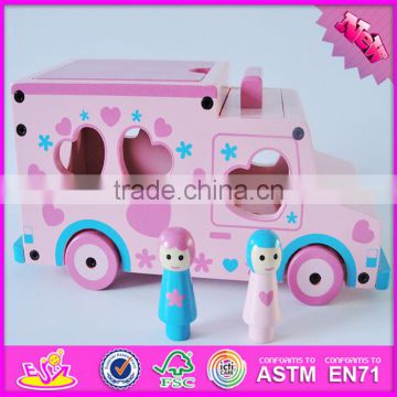 2016 new design lovely pink baby handmade wooden toy cars W04A310