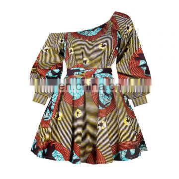 Wholesale Chiffon Long Lantern Sleeves Asymmetrical Neckline women African Printed casual dresses