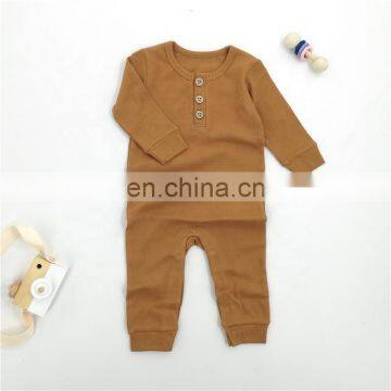 Wholesale Autumn Long Sleeve Crotch Snap Solid Brown Cotton Baby Pajamas