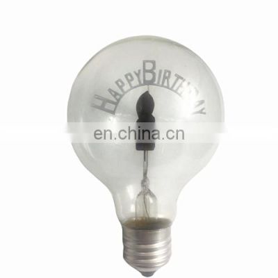 New LED Flame Bulb Candle Wick Happy Birthday Design G80 3W E26 E27 Clear Glass Shell Indoor Decorative Table Light