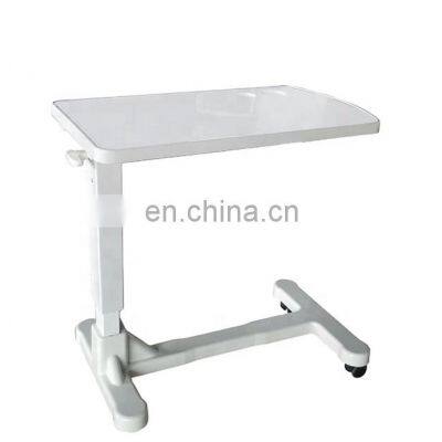Hospital Furniture Overbed Table ABS Plastic Food Tray Laptop Table with Wheels