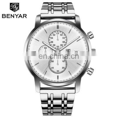 BENYAR BY-5146 Business quartz wrist watch for men waterproof stainless steel back watch man