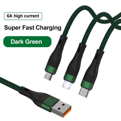 Travel is convenient Nylon Braided 6A high current fast charging Multi Function micro usb cable 3 in 1 for mobile phone