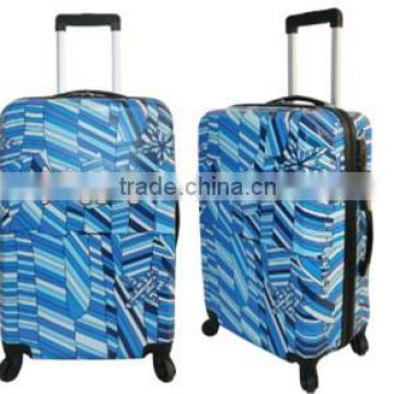 blue printed suitcase travel luggage