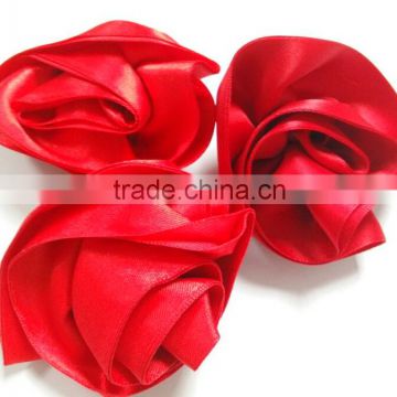 Polyester satin red rose ,handmade rose flower for decoration/satin ribbon flowers