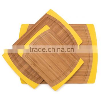 yellow color silicone bamboo vegetable cutting board set