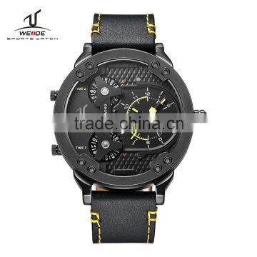 WEIDE Universe 3 Time Zones Watch Men Sport Water Resistant 3ATM Quartz Original Leather Strap Men's Watches