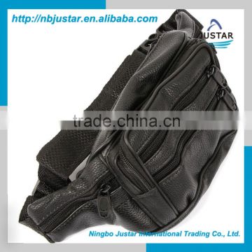 New Black PU Leather 7 Compartment Waist Fanny Pack Belt Bag