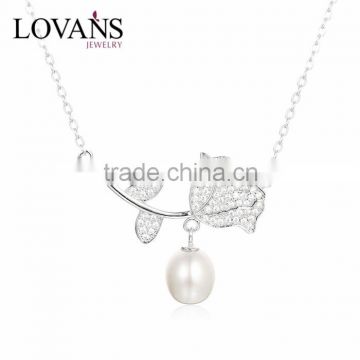 925 Sterling Silver Simple Baroque Design Pearl Necklace SNE123W