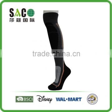 Fashion custom orange line pattern black knee high cotton sports socks