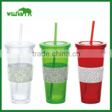 Custom Double Wall Plastic Mug Tumbler with Straw Plastic Cup with Straw