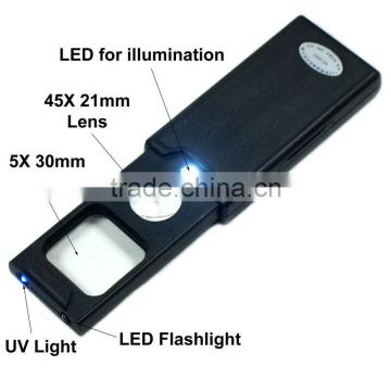 NEW Mini Illuminated 5X - 45X Jewelers Loupe 30 21mm Magnifier with LED & UV Lights
