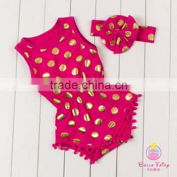 Wholesale baby pompom bodysuit,cute girl baby pompom romper baby suit