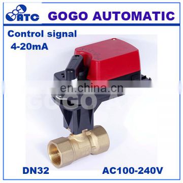 2 way brass G11/4" DN32 4-20ma 6Nm proportional control ball valve for HVAC system, AC100-240V