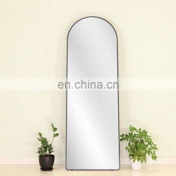 arch sturdy  floor free stand black metal frame full length decorative mirror