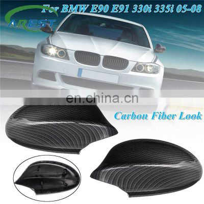 Car ABS Black Carbon FiberPattern Rear View Rearview Side Mirror Cover Cap For BMW E90 E91 330i 335i 2005-2007 51167135097