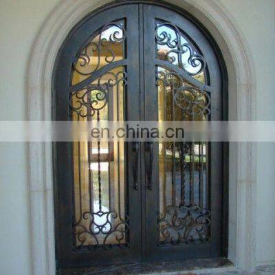 Apartment exterior arch design double entry wrought iron door