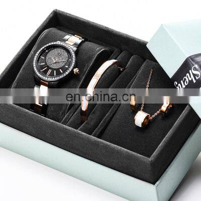 SHENGKE Girlfriend Gift Wristwatch Classic Watch Set Gift Box Packing 4pcs Necklace Earing Bracelet Lady Watch Set