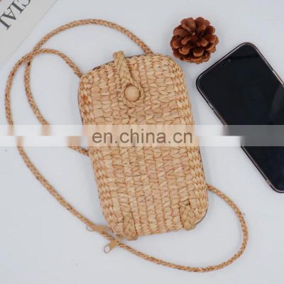 Hot Sale Cuties water hyacinth Cell Phone Holder bag, Small Straw Mobile Phone Case Wholesale Vietnam Manufacturer