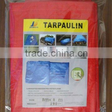 190gsm 5mx8m red tarpaulin cover& waterproof truck tarp&waterproof woven fabric tarpaulin