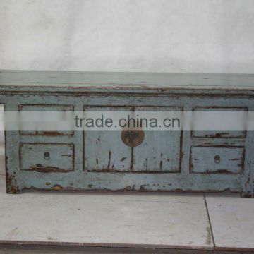 chinese antique blue lower cabinet with two door four drawer