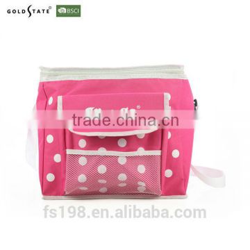 Pink colour with white dot picnic square cooler bag storge bag