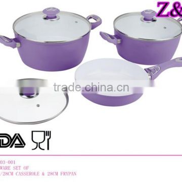 FOOD CONTACT SAFETY PURPLE COLOR FORGED ALUMINUM CASSEROLE SET WITH CERAMIC COATING
