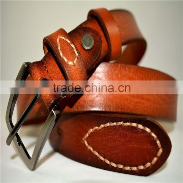 brown Unisex fashion cow hide genuine leather thread pattern belt