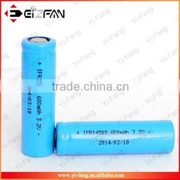 3.2V 14500 600mah lifepo4 battery with excellent quality