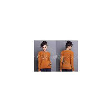 Autumn Winter Orange Women Crew Neck Sweater Fine Knit Clothing With Long Sleeve