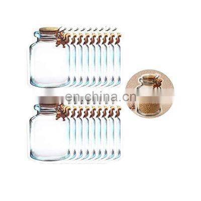 Stand Up Clear Front Mason Jar Pattern Zipper Mylar Bag Plastic Ziplock Pouch Cute Bottle Shape Reusable Bag