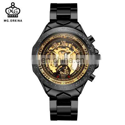 MG.ORKINA MG075 Fashionable Analog Display Stainless Steel Skeleton Business Automatic Mechanical Wrist Watch