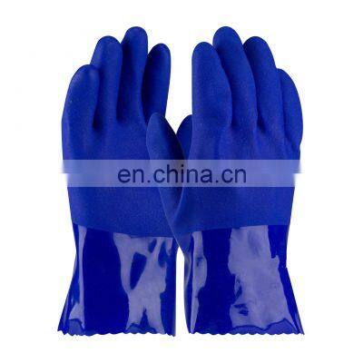 Blue Rough Coated Oil and Chemical Resistant Supported PVC Gauntlets