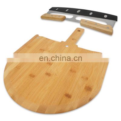 Premium Wood Pizza Peel Bamboo Pizza Serving Board With Pizza Cutter