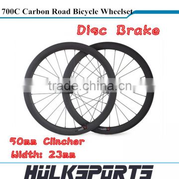 Wholesale Disc Brake Road bicycle wheelset 700c full carbon road bike wheels 50mm Clincher carbon with 23mm width