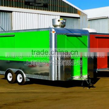 Green Biaxial food truckMobile Kitchen Tail Gate Food Vending Concession Trailer