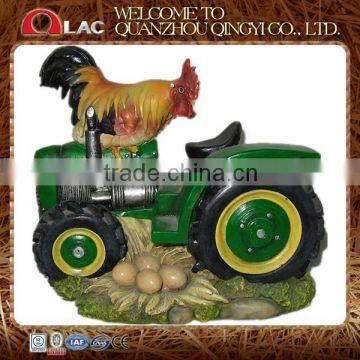 resin rooster on a tractor decoration garden figurine