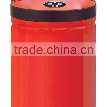 30L Round Iron Red-painting Touchless Trash Can, Automatic Rubbish Bin
