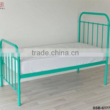 Cheap White Green Yellow Black Wood Slat Twin Size Kids Iron Bed