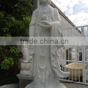 Standing Shakyamuni Buddha Statue White Marble Stone Hand Carving Sculpture for Pagoda Temple