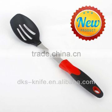 TSY002-SLS Black Nylon Slotted Spoon with Red PP and Black TPR handle Nylon Kitchen Tools