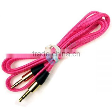 For Ipod MP3 3.5mm Braided Stereo Audio Cable Flat Auxiliary Cable