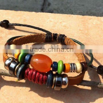2012 retro punk style braided bracelets for ladies with red stone bead