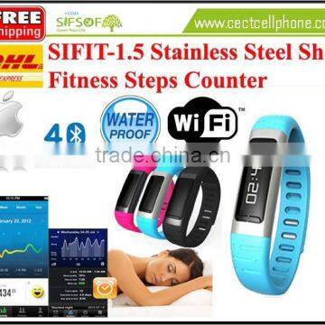 SIFIT-1.5 Stainless Steel Shell Fitness Steps Counter. Bluetooth 4.0 IOS App Stainless Steel Fitness Steps Counter.