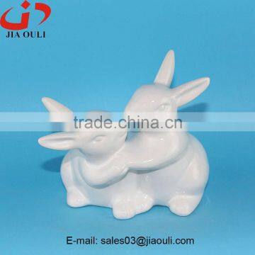 BSCI Audit Factory EASTER decoration glazed white/grey Ceramic rabbits