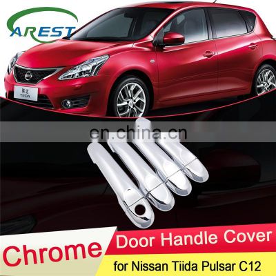 for Nissan Tiida Pulsar C12 MK2 2012~2019 Chrome Door Handle Cover Trim Catch Car Set Stickers Accessories 2013 2014 2015 2016