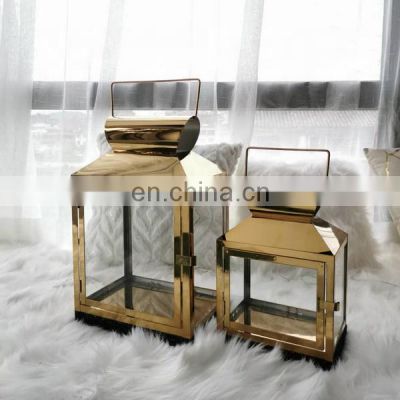 Metal Gold Decorative Candle Lantern Outdoor Stainless Steel Lanterns for Decoration