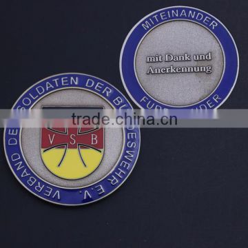 1.38" size, silver plated, sandblasting double size soft enamel Germany Challenge Coins for sale