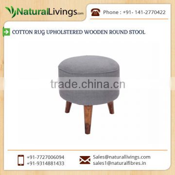 Home Use Superior Quality Cotton Rug Upholstered Wooden Round Stool for Sale